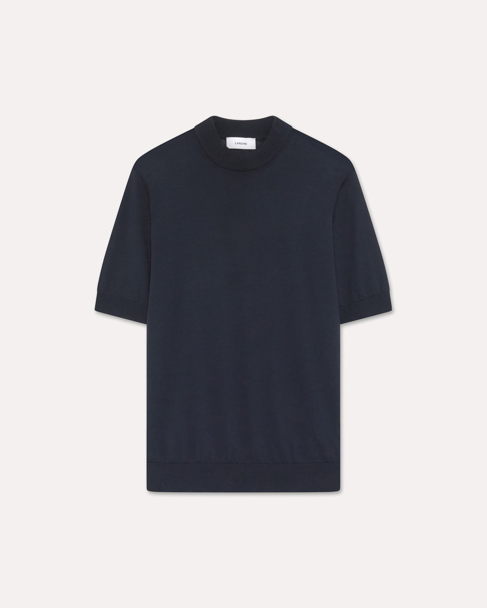 T-shirt in maglia blu con collo a lupetto