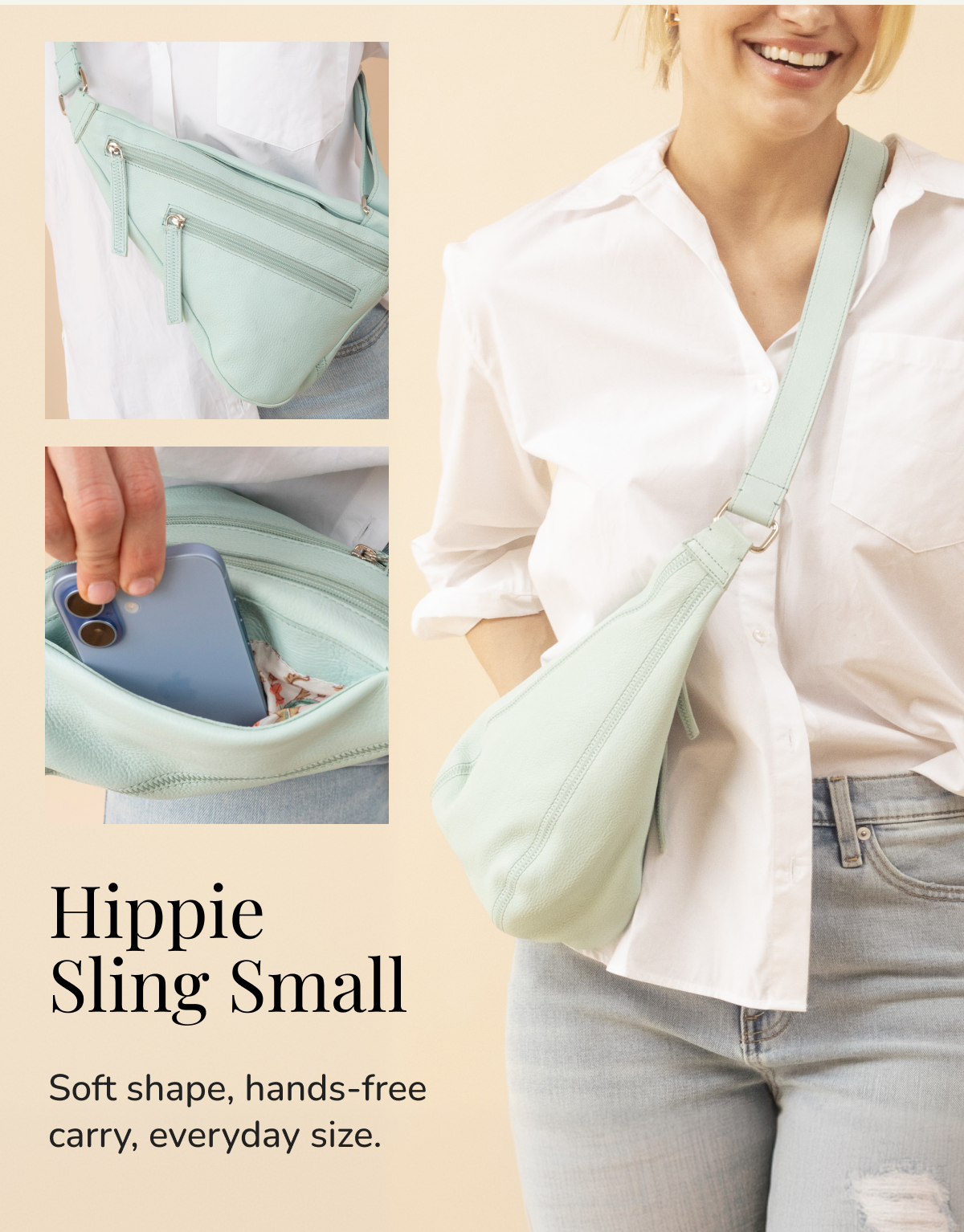 Soft shape, hands-free carry, everyday size.