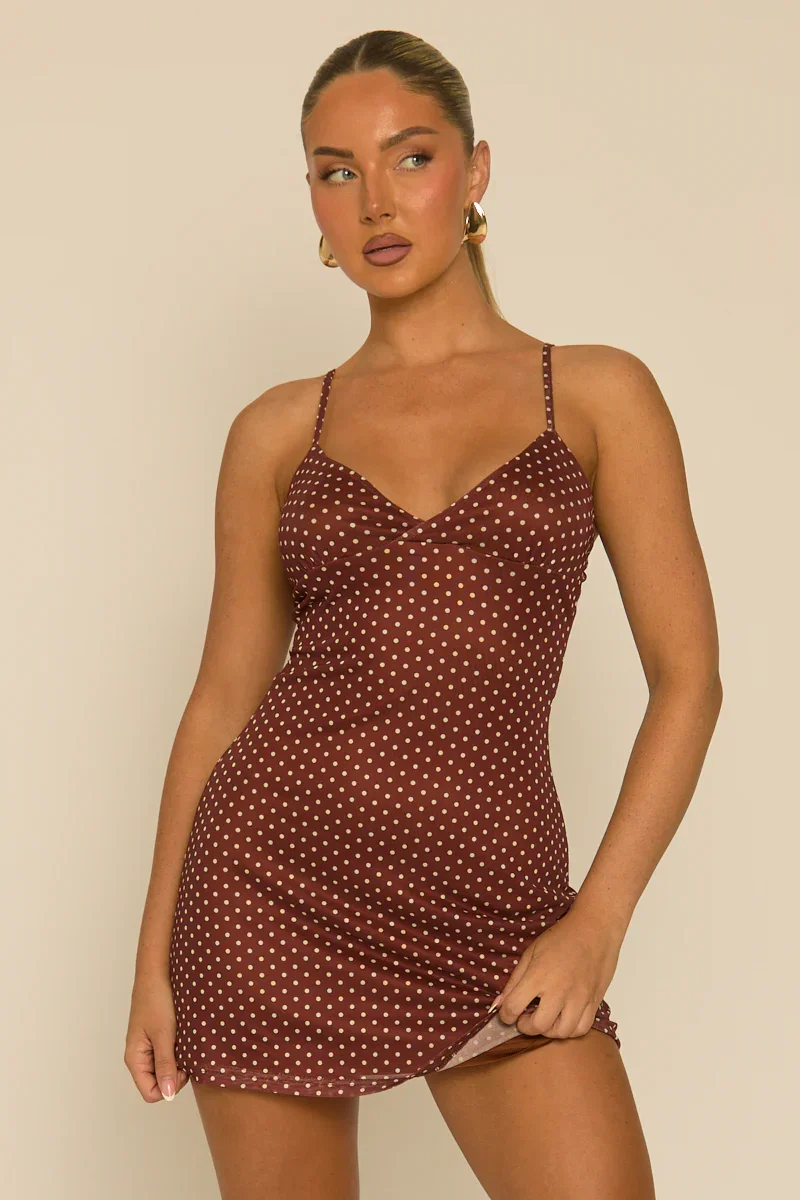 Image of Chocolate Polka Dot Cami Dress - Ollie