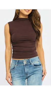 Brown High Neck Top Sleeveless