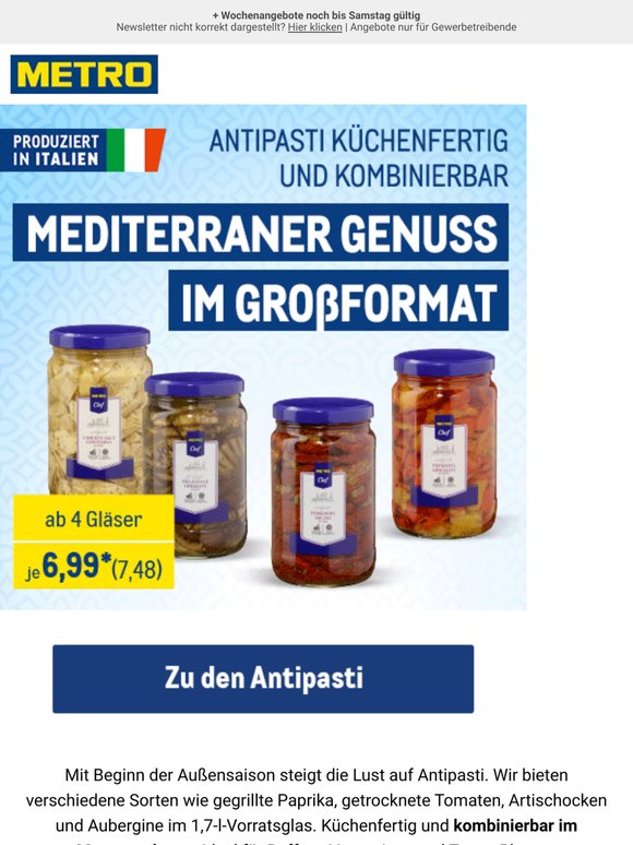 Antipasti küchenfertig und kombinierbar