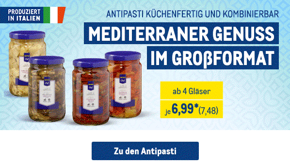 Antipasti küchenfertig und kombinierbar - mediterraner Genuss im Großformat