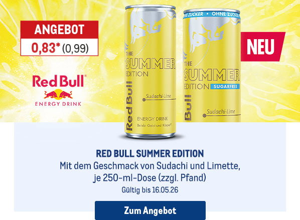 Neu: Red Bull Summer Edition - je 250-ml-Dose nur 0,83* (zzgl. Pfand)