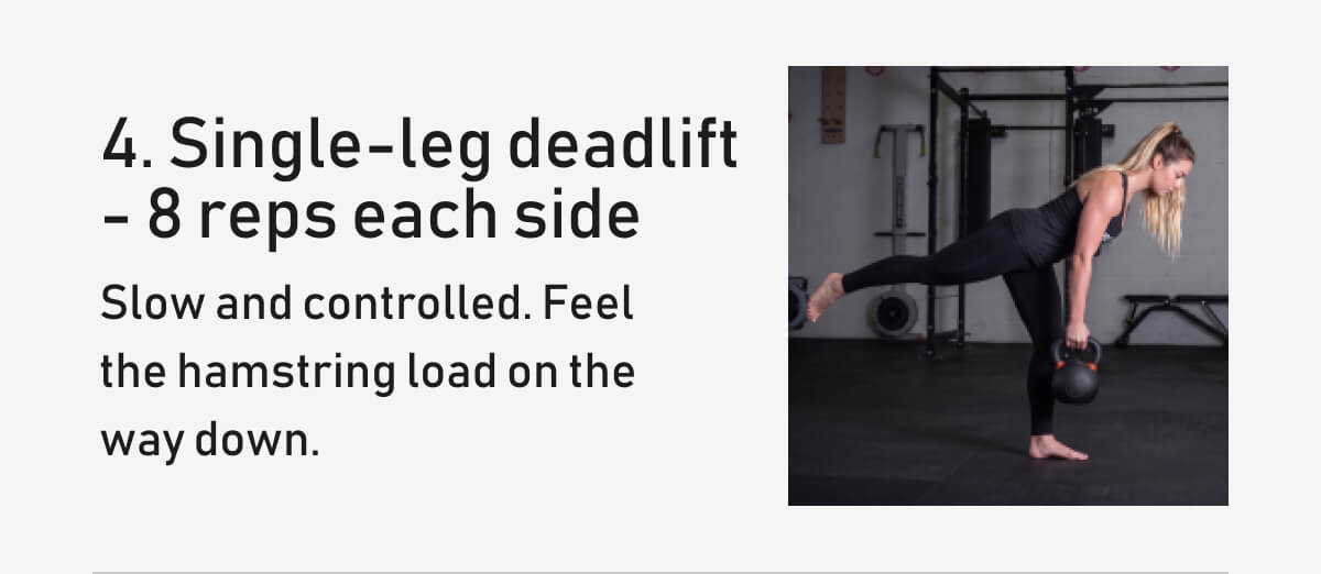 4. Single-leg deadlift - 8 reps each side Slow and controlled. Feel the hamstring load on the way down.