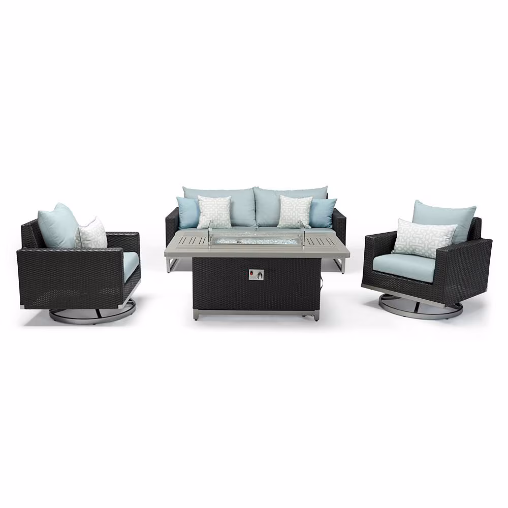 Milo™ Espresso 4 Piece Sunbrella® Outdoor Motion Fire Set - Spa Blue