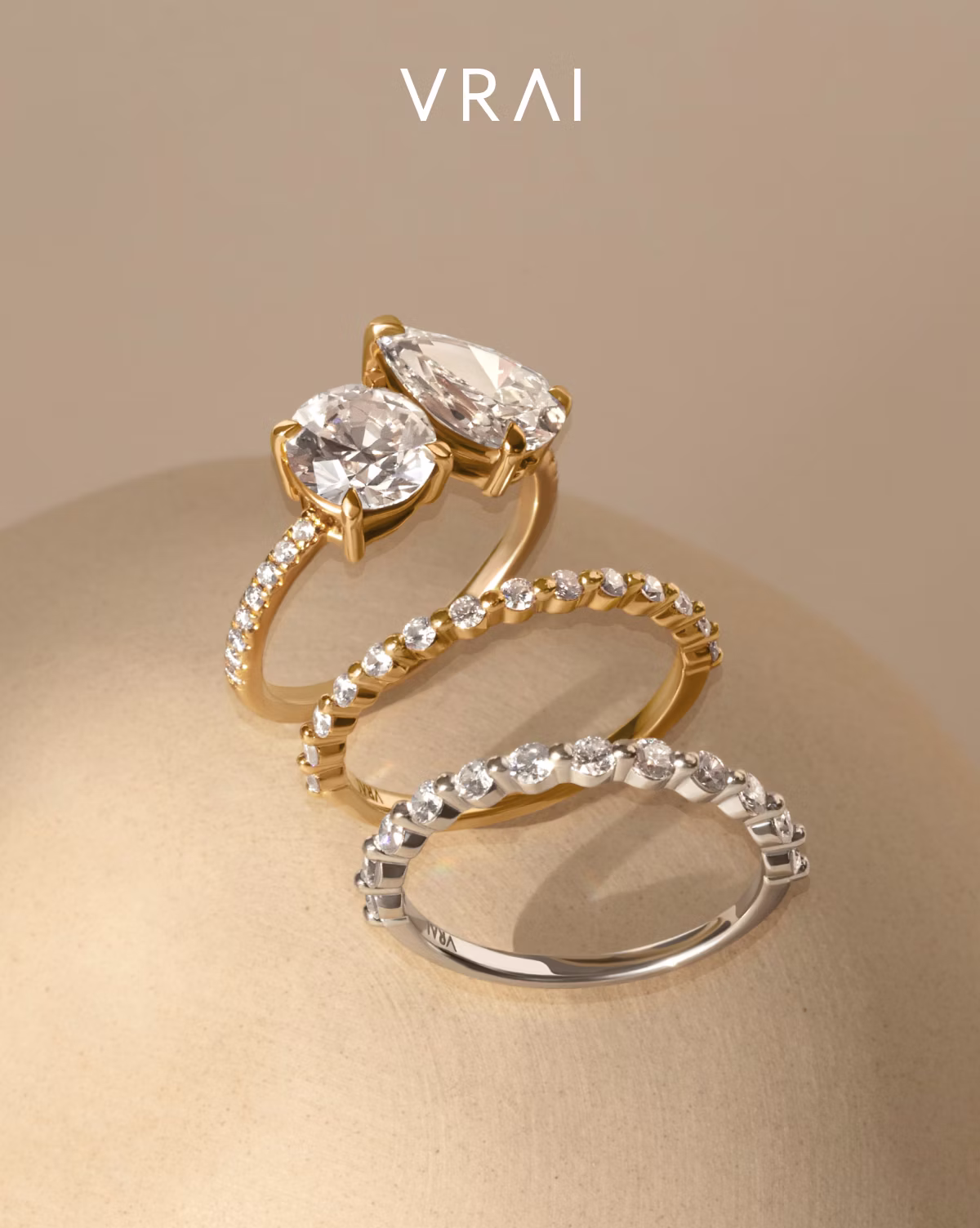 Boldly pair your engagement ring with VRAI created diamonds with wedding bands made to complement or contrast.