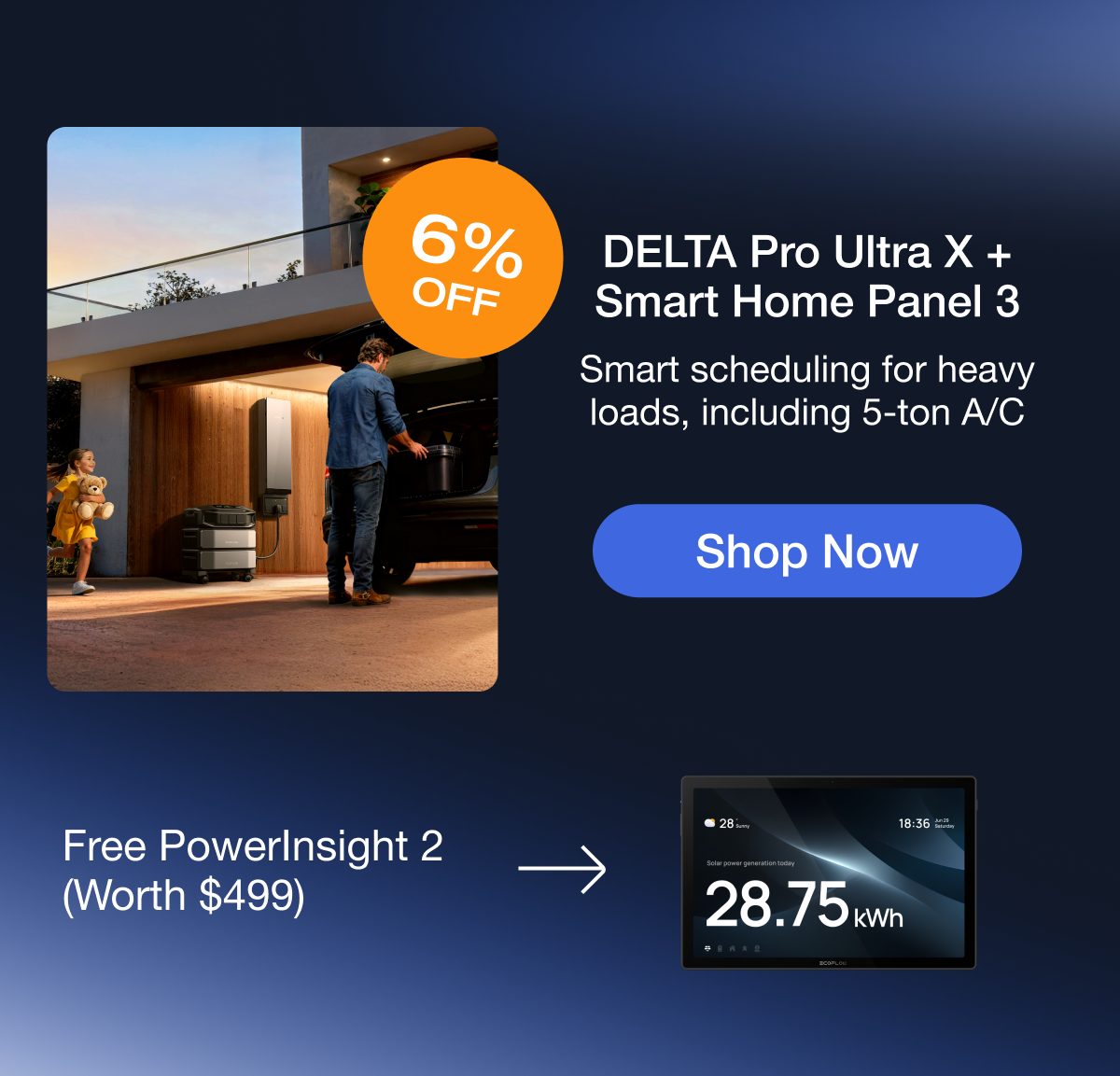 DELTA Pro Ultra X + Smart Home Panel 3 Smart scheduling for heavy loads, including 5-ton A/C