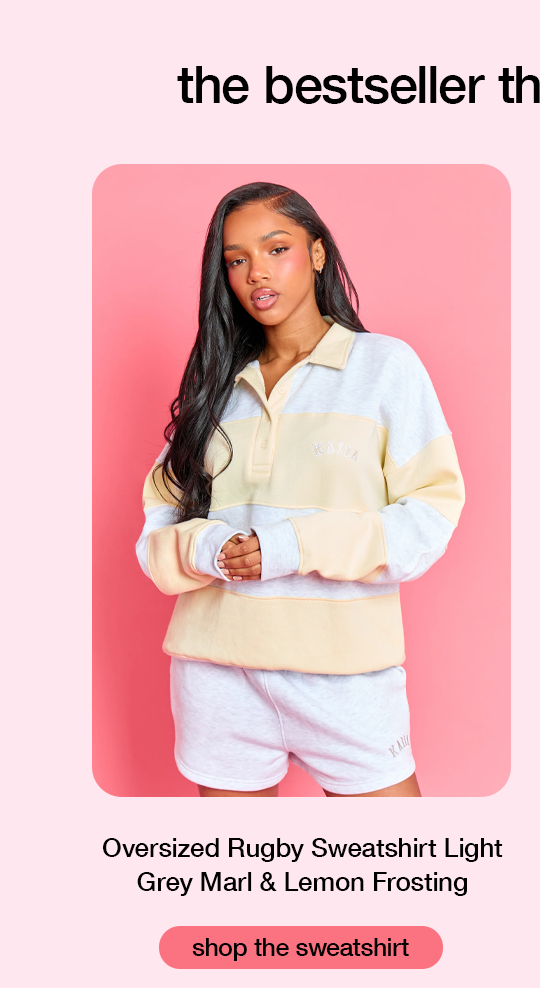 Striped Oversized Rugby Sweatshirt Light Grey Marl & Lemon Frosting