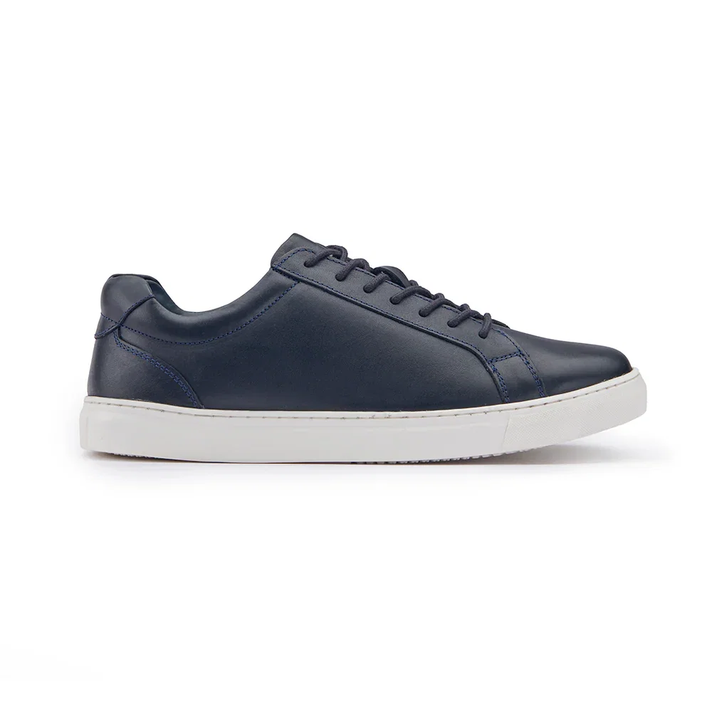 Image of Leather Trainer - Navy