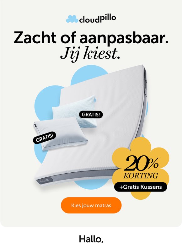 Gratis 2 kussens bij je matras