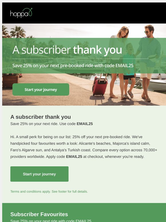 25% off, just for subscribers