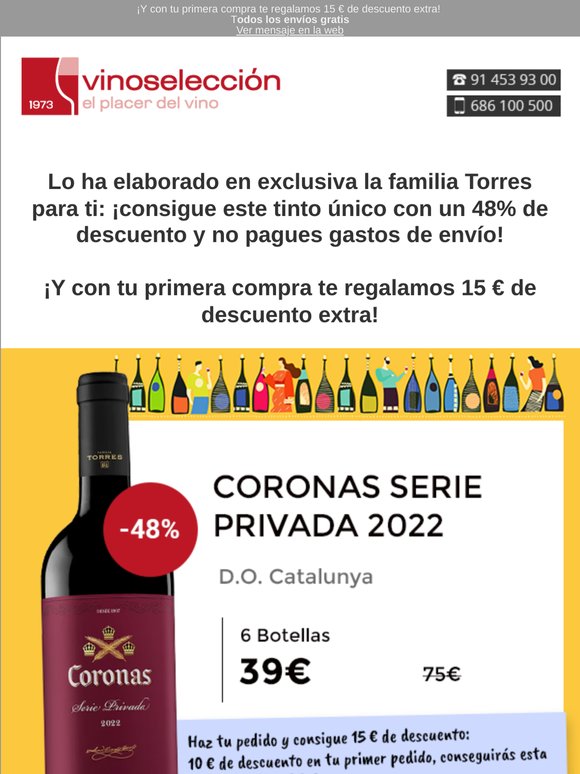 Lo ha elaborado en exclusiva la familia Torres para ti: ¡consigue este tinto único por solo 6,50 € la botella y no pagues gastos de envío!