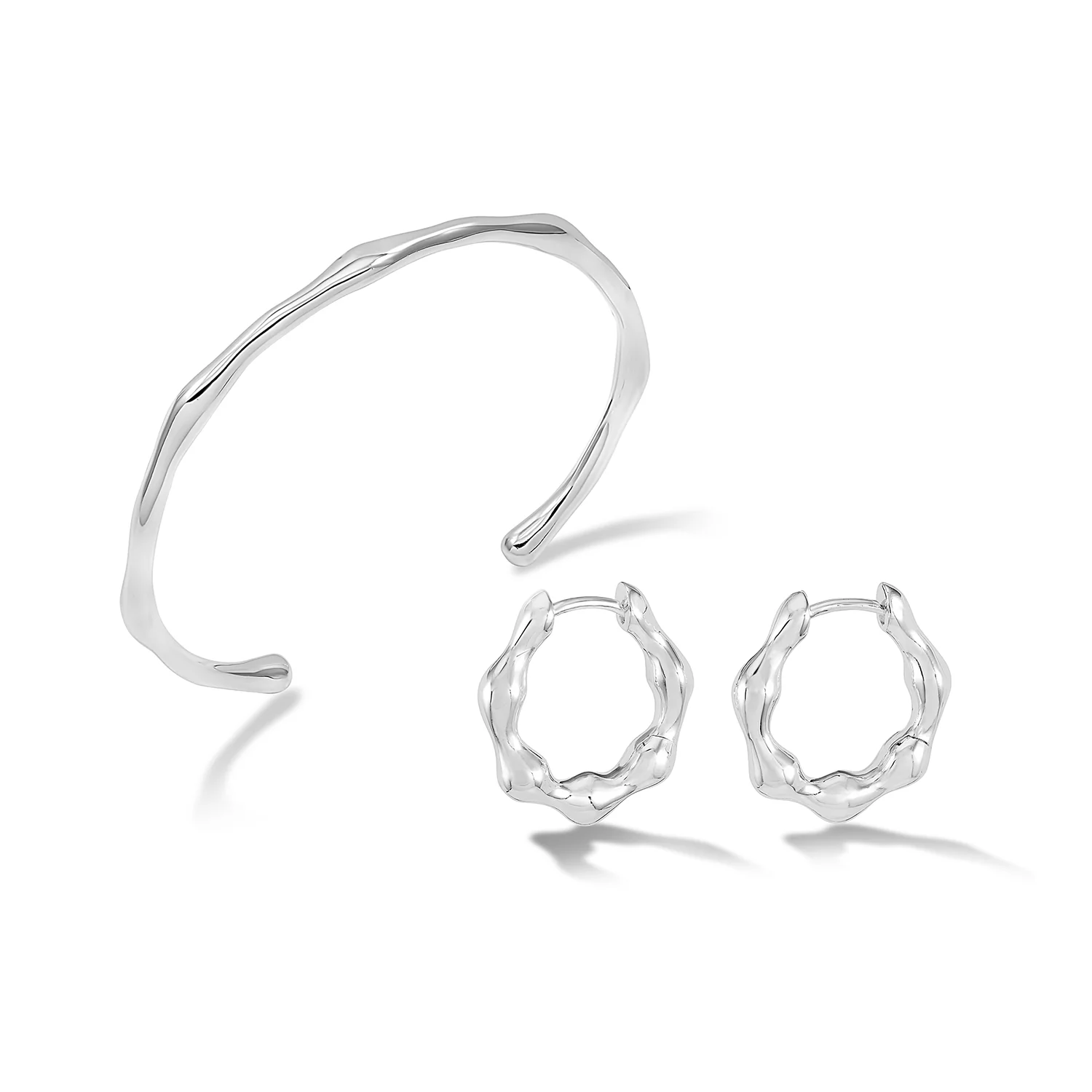 Image of Waterfall Hinged Huggie Hoops and Bangle Set