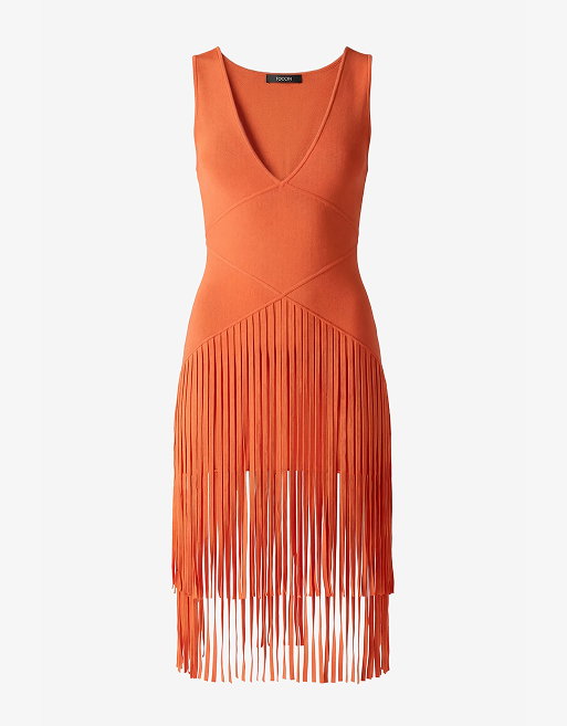 PATRICIA V-NECK SEAMED MIDI DRESS WITH FRINGE
