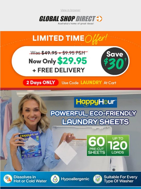 50% Off Happy Hour Laundry Sheets! 2 Days Only