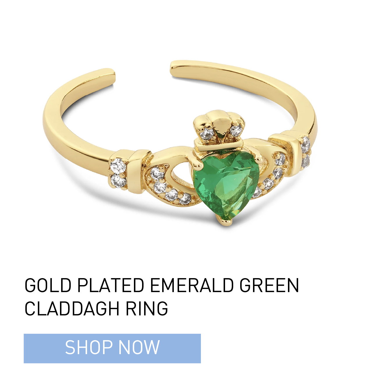 Gold Plated Emerald Green Claddagh Ring