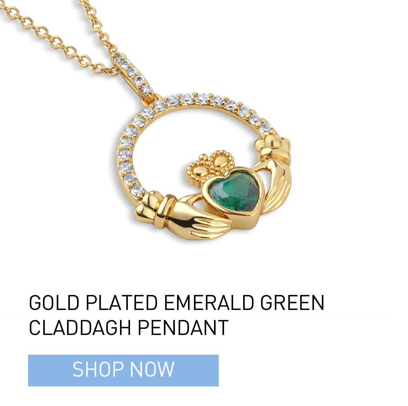 Gold Plated Emerald Green Claddagh Pendant