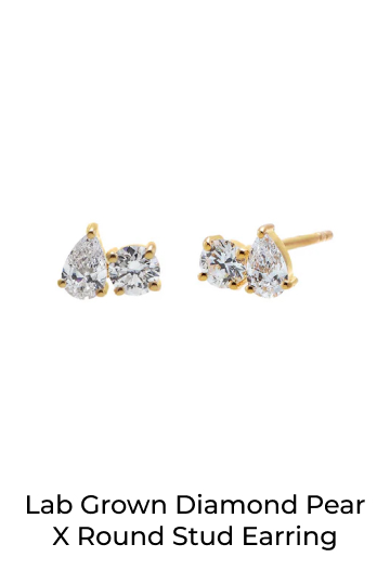 Lab Grown Diamond Pear X Round Stud Earring
