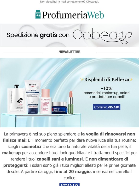 ✨ -10% su cosmetici, make-up, solari e prodotti per capelli