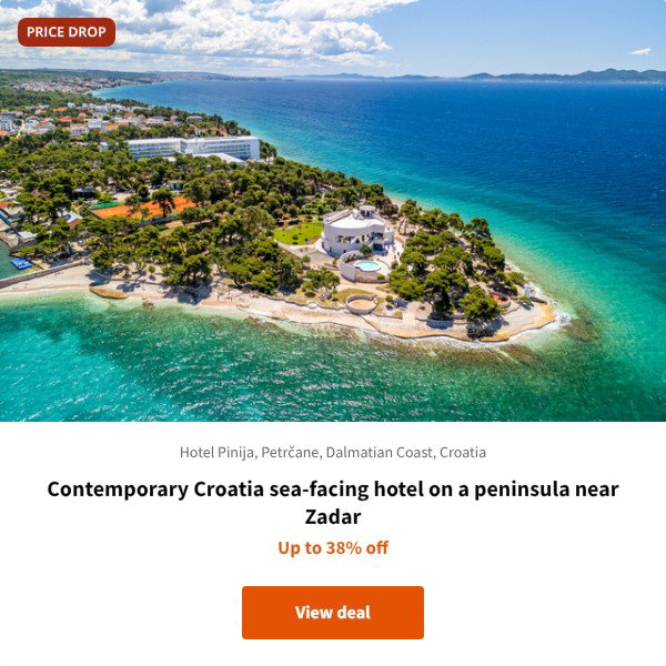 Contemporary Croatia sea-facing hotel on a peninsula near Zadar