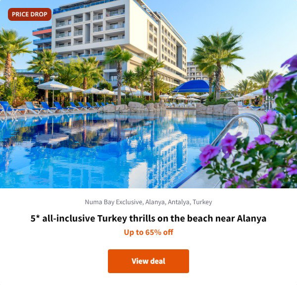 5* all-inclusive Turkey thrills on the beach near Alanya