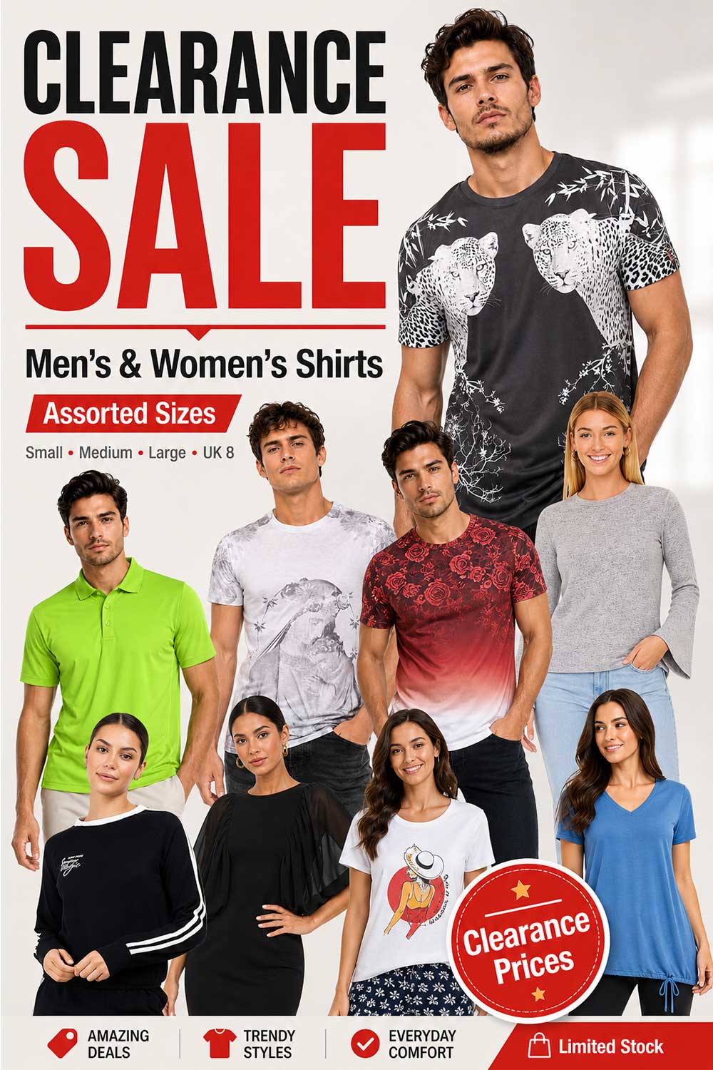 Image of 9 Pack Men’s Women’s Assorted Sizes & Styles Shirts – Clearance Sale