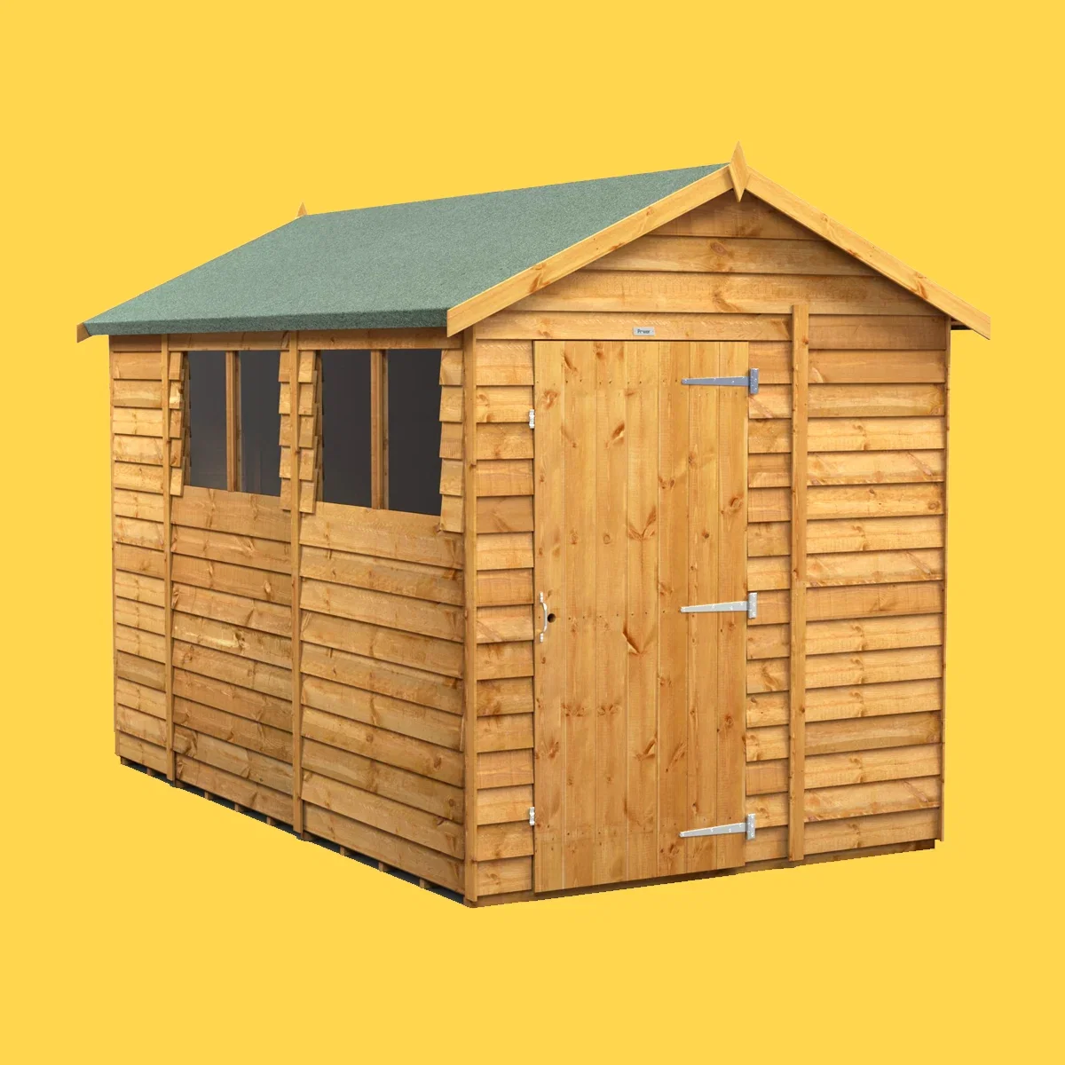 Powersheds Apex Roof Single Door Overlap Garden Shed 10ft x 6ft - Golden Brown