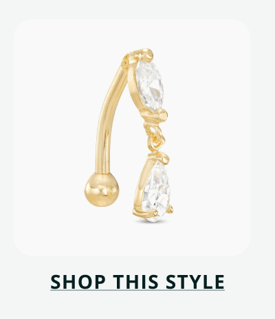Gold curved rook with marquise stone &  dangling teardrop stone. Click here to shop this style