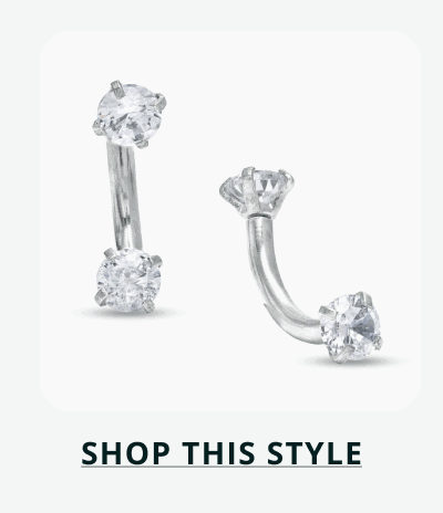 Two silver-toned curved barbells, each with  round stone. Click here to shop this style