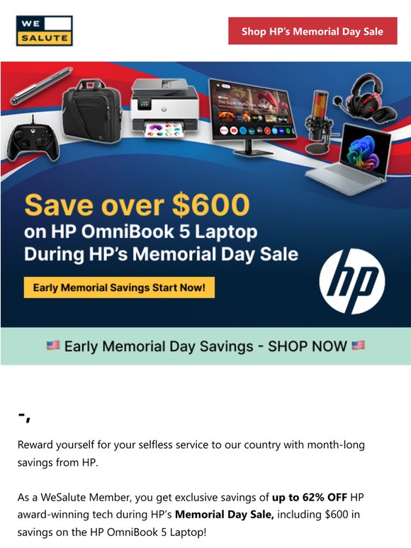 Memorial Day savings start now: Up to 62% OFF HP + FREE shipping