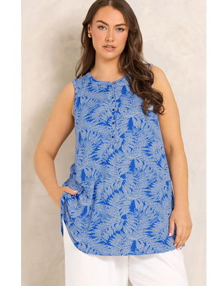 EVANS Curve Cobalt Blue Palm Print Vest Top