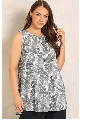 EVANS Curve Ivory White Palm Print Vest Top