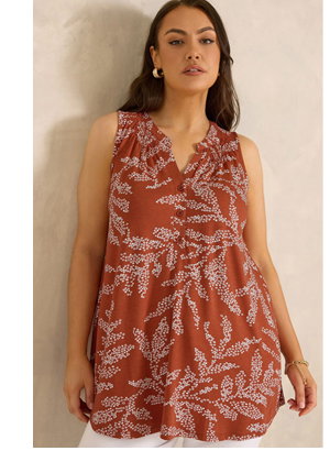 EVANS Curve Rust Orange Sleeveless Stretch Top
