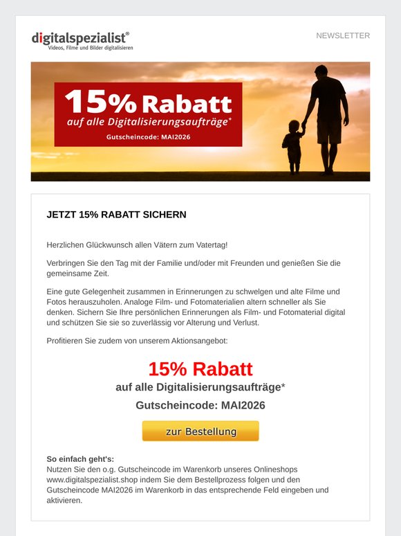 15% Rabatt zum Vatertag sichern