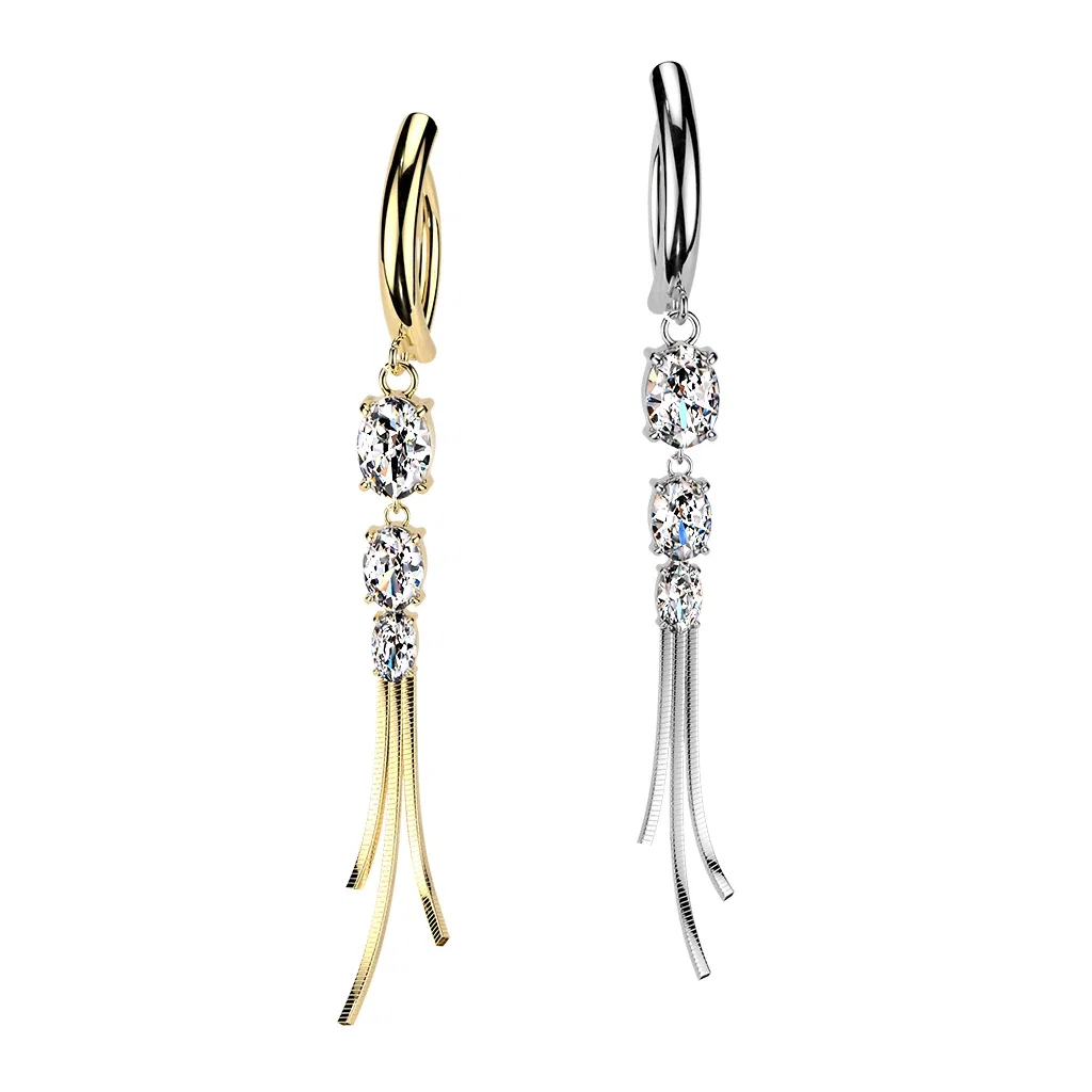  Dangling Chain CZ Hinged Belly Button Rings Piercings 14G 10mm 