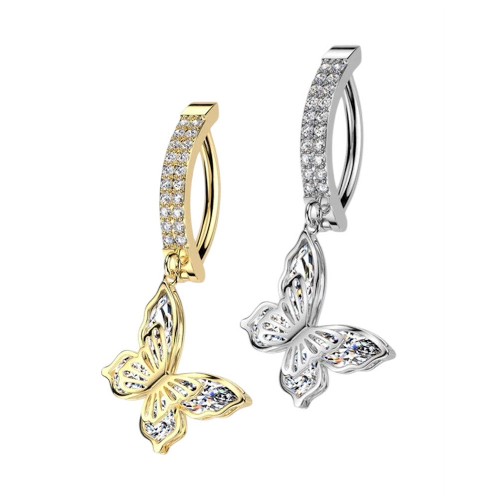  Dangle Butterfly CZ Clicker Belly Button Ring 14G 11mm 