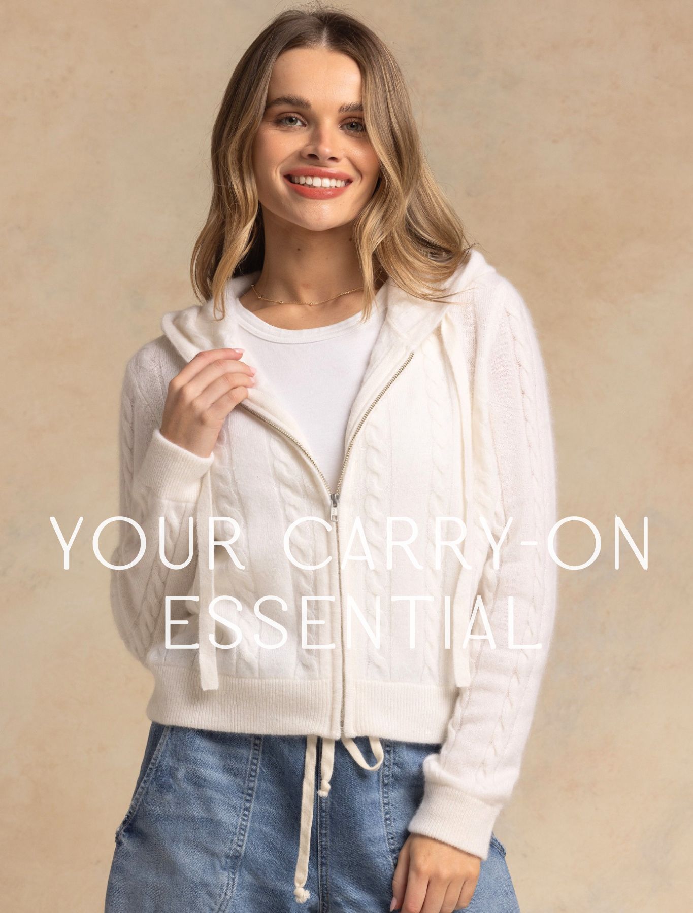 A lady wearing a blend cable zip hoodie