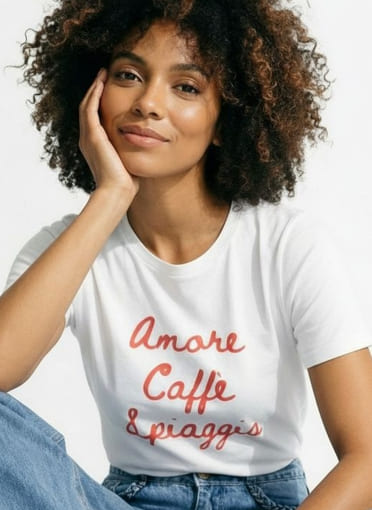 T-shirt blanc coton Amore Caffè Spiaggia