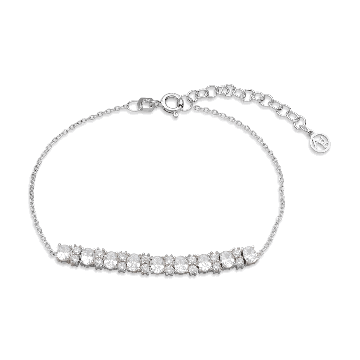 Argento Silver Oval CZ Row Drop Bracelet