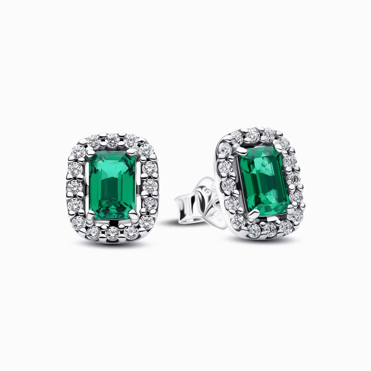 Pandora Silver Sparkling Green Rectangular Stud Earrings