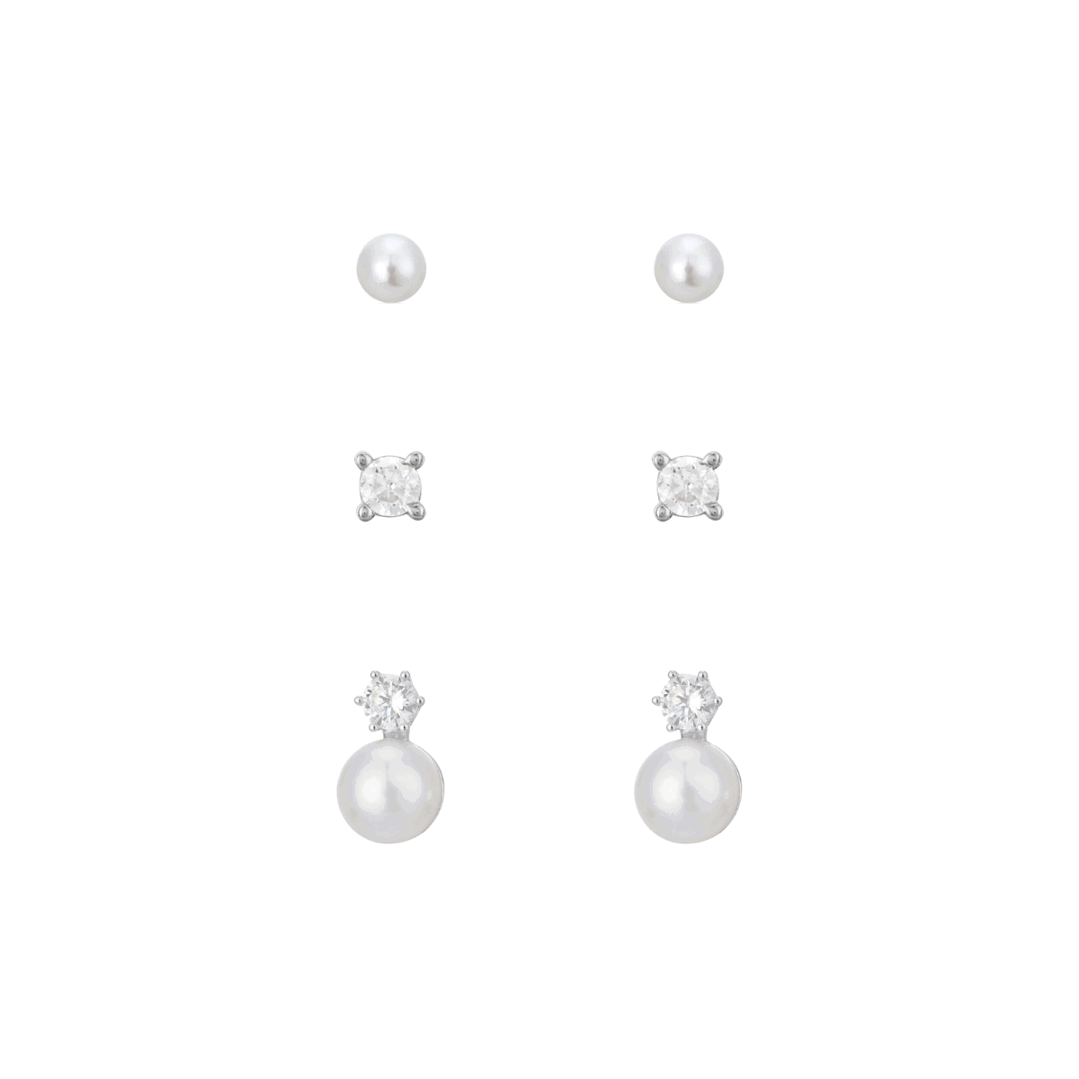 Argento Silver Pearl CZ Earring Stack