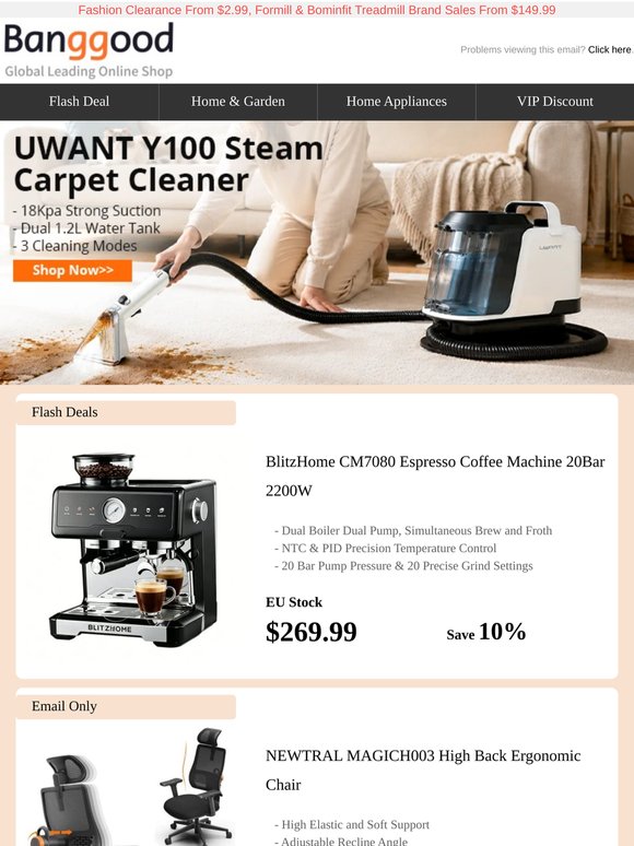 🔥[Hot] Only $269.99 BlitzHome Dual Boiler Espresso Machine, $139.99 UWANT Y100 Steam Carpet Cleaner >