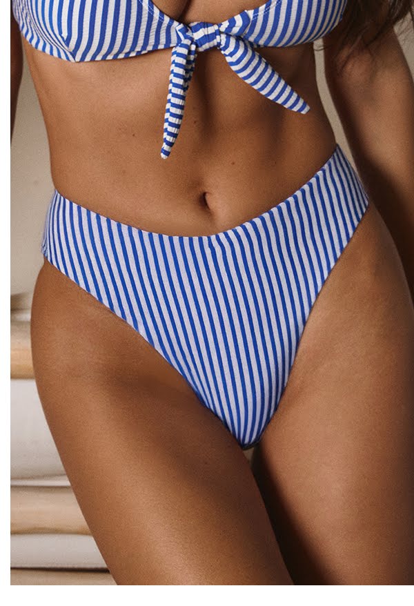 High-waisted bikini bottoms, striped