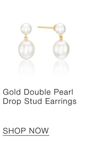 Gold Double Pearl Drop Stud Earrings