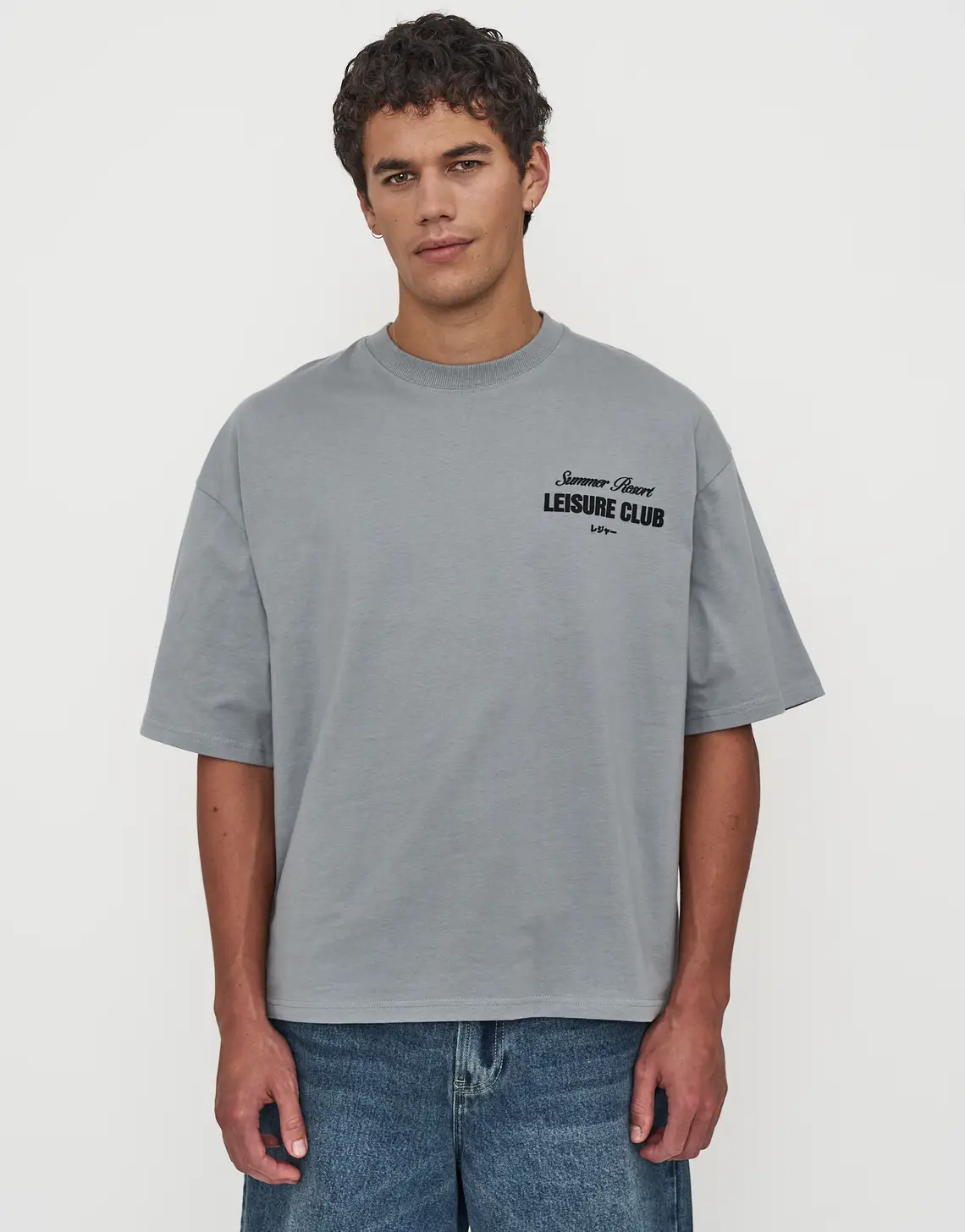 Leisure Summer Cropped Box Fit T Shirt in Pebble.