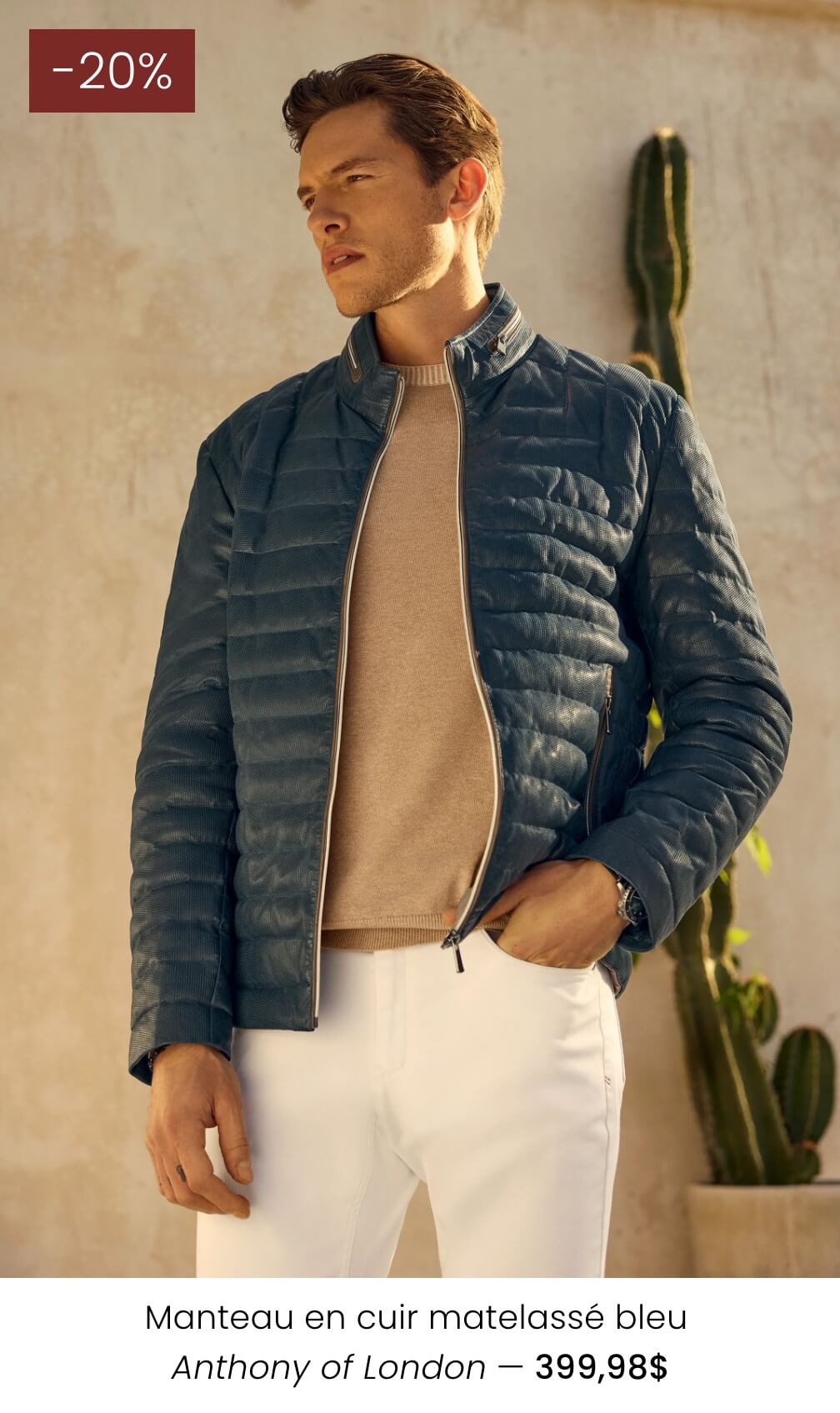 Manteau en cuir matelassé bleu