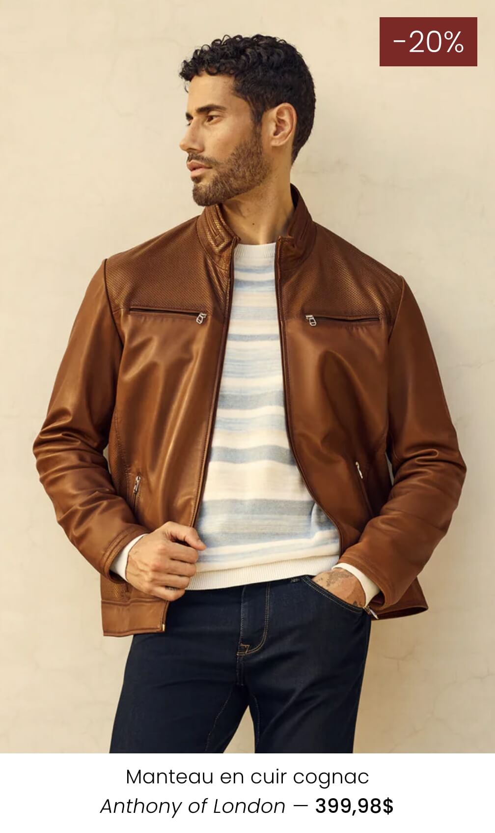 Manteau en cuir cognac
