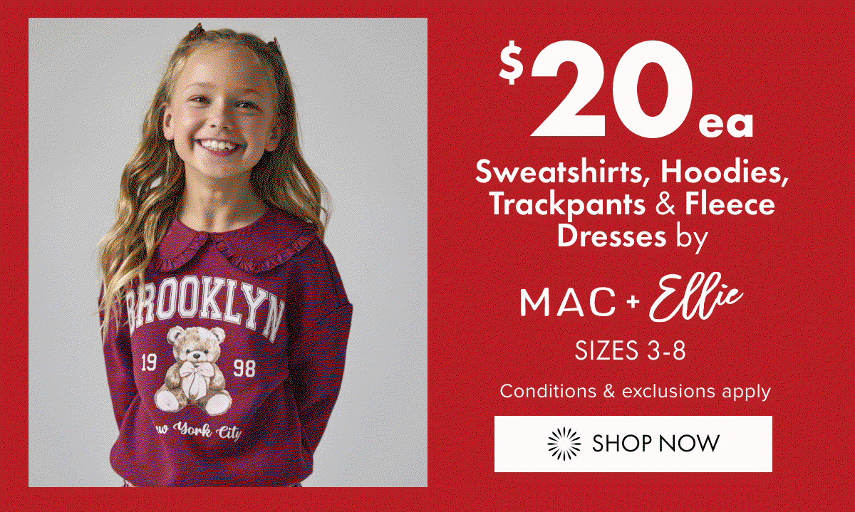 $20ea Sweatshirts, Hoodies, Trackpants & Fleece Dresses by Mac & Ellie