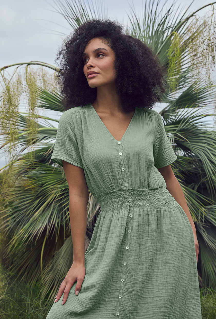 Musselin Kleid mit Taillierung Midi aus reiner Bio-Baumwolle