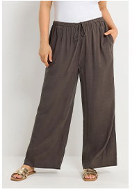 YOURS Curve Chocolate Brown Wide Leg Linen Trousers
